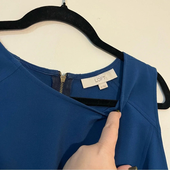 Ann Taylor Loft Teal Blue Navy Combo Dress Pleated Size 14 Party Holiday - Picture 4 of 8